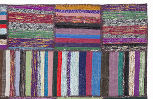 Striped Over Dyed Kilim Patchwork Unique Rug 5'3'' x 7'7'' ft 160 x 230 cm