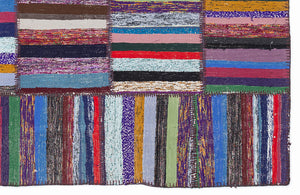 Striped Over Dyed Kilim Patchwork Unique Rug 5'3'' x 7'7'' ft 160 x 230 cm