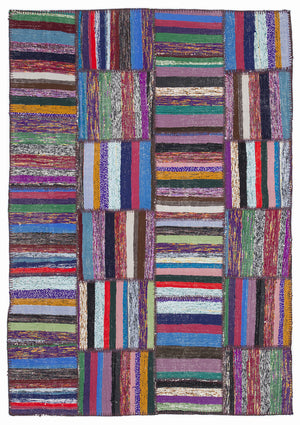 Striped Over Dyed Kilim Patchwork Unique Rug 5'3'' x 7'7'' ft 160 x 230 cm