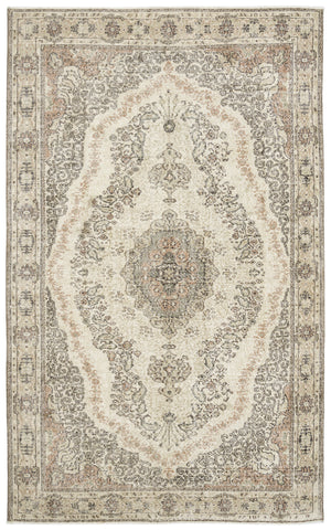 Beige Over Dyed Vintage Rug 5'8'' x 9'5'' ft 172 x 286 cm