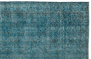 Turquoise  Over Dyed Vintage Rug 4'11'' x 9'3'' ft 150 x 282 cm