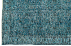 Turquoise  Over Dyed Vintage Rug 4'11'' x 9'3'' ft 150 x 282 cm