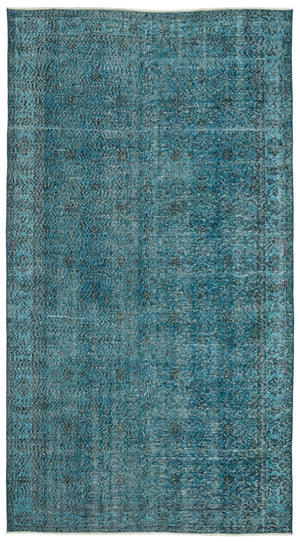 Turquoise  Over Dyed Vintage Rug 4'11'' x 9'3'' ft 150 x 282 cm