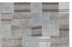 Striped Over Dyed Kilim Patchwork Unique Rug 5'3'' x 7'7'' ft 160 x 230 cm