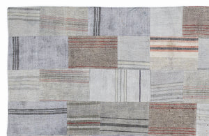 Striped Over Dyed Kilim Patchwork Unique Rug 5'3'' x 7'7'' ft 160 x 230 cm