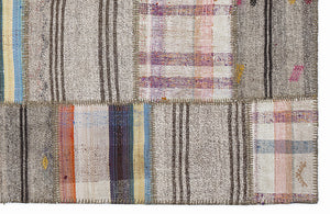 Striped Over Dyed Kilim Patchwork Unique Rug 5'3'' x 7'7'' ft 160 x 230 cm