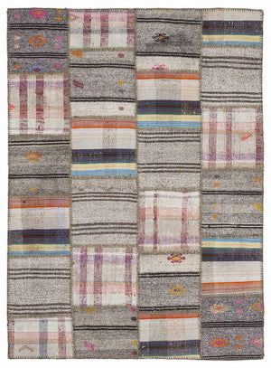 Striped Over Dyed Kilim Patchwork Unique Rug 5'3'' x 7'7'' ft 160 x 230 cm