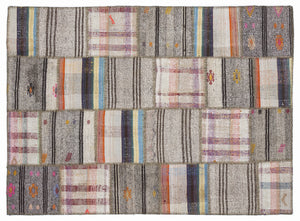 Striped Over Dyed Kilim Patchwork Unique Rug 5'3'' x 7'7'' ft 160 x 230 cm