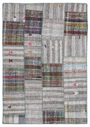 Striped Over Dyed Kilim Patchwork Unique Rug 5'3'' x 7'7'' ft 160 x 230 cm