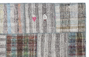 Striped Over Dyed Kilim Patchwork Unique Rug 5'3'' x 7'7'' ft 160 x 230 cm