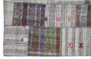 Striped Over Dyed Kilim Patchwork Unique Rug 5'3'' x 7'7'' ft 160 x 230 cm