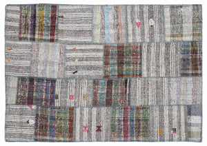 Striped Over Dyed Kilim Patchwork Unique Rug 5'3'' x 7'7'' ft 160 x 230 cm