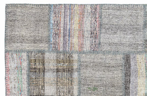 Striped Over Dyed Kilim Patchwork Unique Rug 5'3'' x 7'7'' ft 160 x 230 cm
