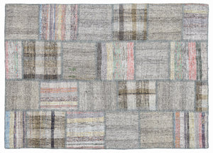 Striped Over Dyed Kilim Patchwork Unique Rug 5'3'' x 7'7'' ft 160 x 230 cm