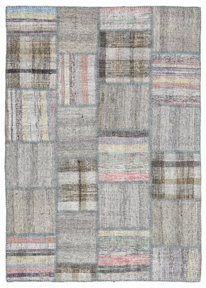 Striped Over Dyed Kilim Patchwork Unique Rug 5'3'' x 7'7'' ft 160 x 230 cm