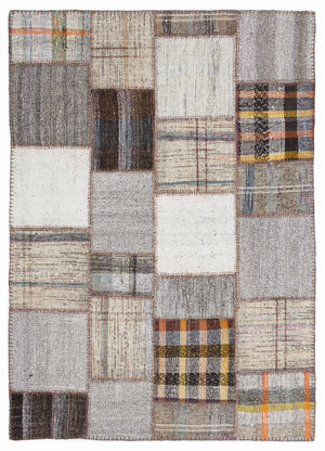 Striped Over Dyed Kilim Patchwork Unique Rug 5'3'' x 7'7'' ft 160 x 230 cm