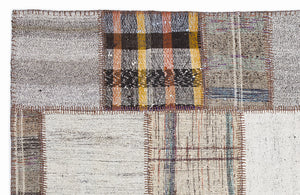 Striped Over Dyed Kilim Patchwork Unique Rug 5'3'' x 7'7'' ft 160 x 230 cm