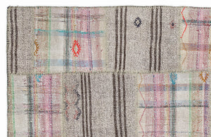 Striped Over Dyed Kilim Patchwork Unique Rug 5'3'' x 7'7'' ft 160 x 230 cm