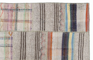 Striped Over Dyed Kilim Patchwork Unique Rug 5'3'' x 7'7'' ft 160 x 230 cm