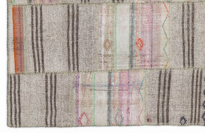 Striped Over Dyed Kilim Patchwork Unique Rug 5'3'' x 7'7'' ft 160 x 230 cm
