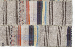 Striped Over Dyed Kilim Patchwork Unique Rug 5'3'' x 7'7'' ft 160 x 230 cm