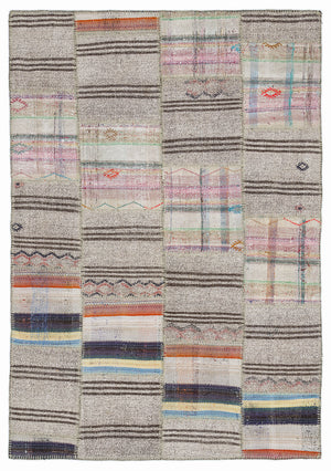 Striped Over Dyed Kilim Patchwork Unique Rug 5'3'' x 7'7'' ft 160 x 230 cm