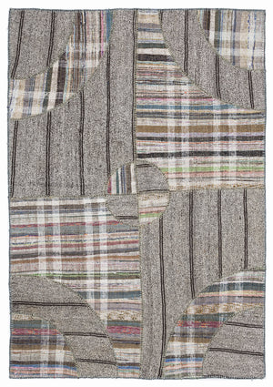 Striped Over Dyed Kilim Patchwork Unique Rug 5'3'' x 7'7'' ft 160 x 230 cm