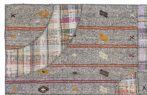 Striped Over Dyed Kilim Patchwork Unique Rug 5'3'' x 7'7'' ft 160 x 230 cm