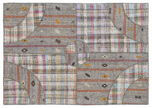 Striped Over Dyed Kilim Patchwork Unique Rug 5'3'' x 7'7'' ft 160 x 230 cm