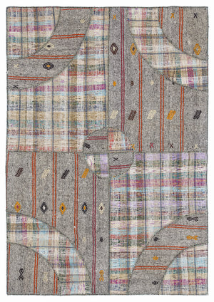 Striped Over Dyed Kilim Patchwork Unique Rug 5'3'' x 7'7'' ft 160 x 230 cm