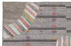 Striped Over Dyed Kilim Patchwork Unique Rug 5'3'' x 7'7'' ft 160 x 230 cm