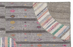 Striped Over Dyed Kilim Patchwork Unique Rug 5'3'' x 7'7'' ft 160 x 230 cm