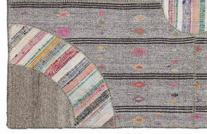 Striped Over Dyed Kilim Patchwork Unique Rug 5'3'' x 7'7'' ft 160 x 230 cm