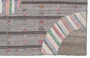 Striped Over Dyed Kilim Patchwork Unique Rug 5'3'' x 7'7'' ft 160 x 230 cm