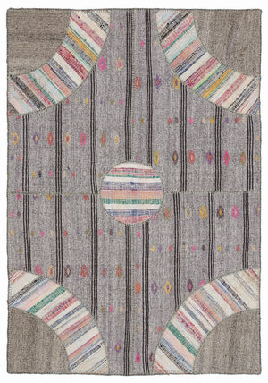 Striped Over Dyed Kilim Patchwork Unique Rug 5'3'' x 7'7'' ft 160 x 230 cm