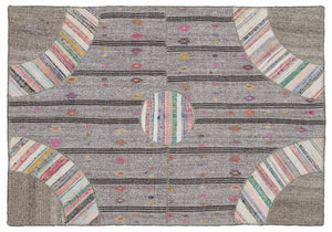 Striped Over Dyed Kilim Patchwork Unique Rug 5'3'' x 7'7'' ft 160 x 230 cm