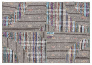 Striped Over Dyed Kilim Patchwork Unique Rug 5'3'' x 7'7'' ft 160 x 230 cm