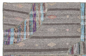 Striped Over Dyed Kilim Patchwork Unique Rug 5'3'' x 7'7'' ft 160 x 230 cm