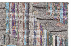 Striped Over Dyed Kilim Patchwork Unique Rug 5'3'' x 7'7'' ft 160 x 230 cm