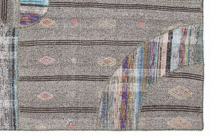 Striped Over Dyed Kilim Patchwork Unique Rug 5'3'' x 7'7'' ft 160 x 230 cm