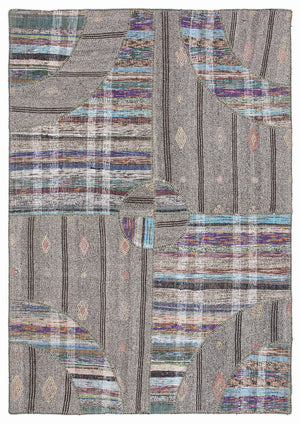 Striped Over Dyed Kilim Patchwork Unique Rug 5'3'' x 7'7'' ft 160 x 230 cm