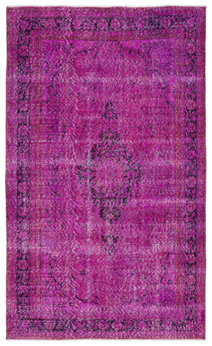 Fuchsia Over Dyed Vintage Rug 5'7'' x 9'4'' ft 171 x 285 cm