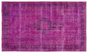 Fuchsia Over Dyed Vintage Rug 5'7'' x 9'4'' ft 171 x 285 cm
