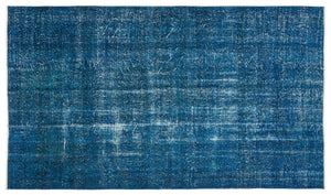 Turquoise  Over Dyed Vintage Rug 5'3'' x 9'1'' ft 161 x 277 cm