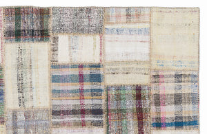 Striped Over Dyed Kilim Patchwork Unique Rug 5'3'' x 7'7'' ft 160 x 230 cm