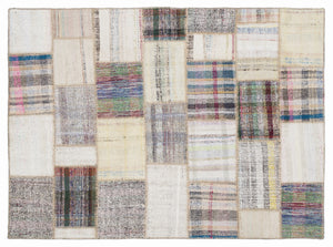 Striped Over Dyed Kilim Patchwork Unique Rug 5'3'' x 7'7'' ft 160 x 230 cm