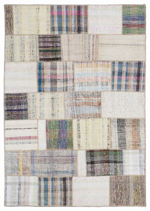 Striped Over Dyed Kilim Patchwork Unique Rug 5'3'' x 7'7'' ft 160 x 230 cm