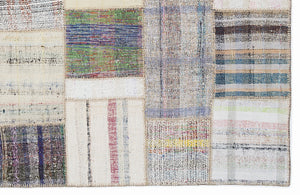 Striped Over Dyed Kilim Patchwork Unique Rug 5'3'' x 7'7'' ft 160 x 230 cm