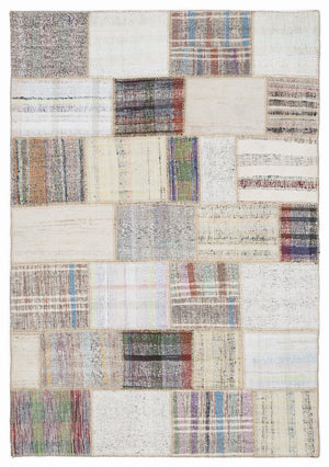 Striped Over Dyed Kilim Patchwork Unique Rug 5'3'' x 7'7'' ft 160 x 230 cm