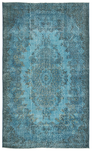 Turquoise Over Dyed Vintage Rug 5'7'' x 9'4'' ft 169 x 285 cm